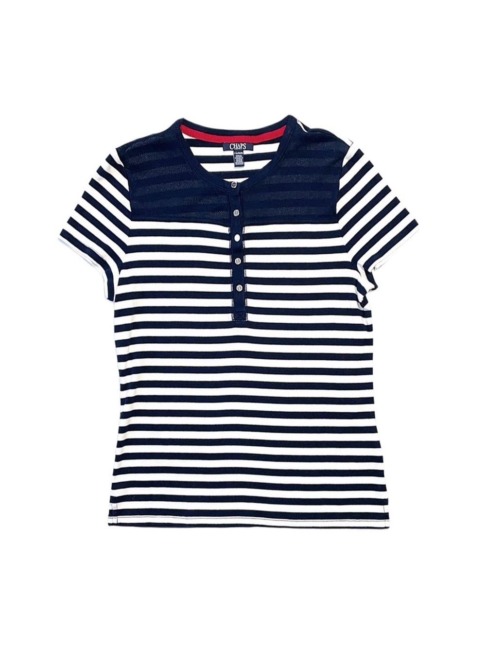 CHAPS Women's Blue And White Striped Short Sleeve Top Size Petite XL